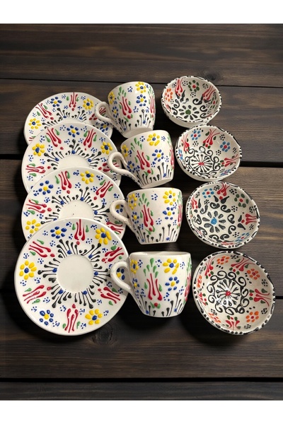 Artistic Quality Decorative 4-Person Tulip Design Fully Handmade Coffee Cup S...