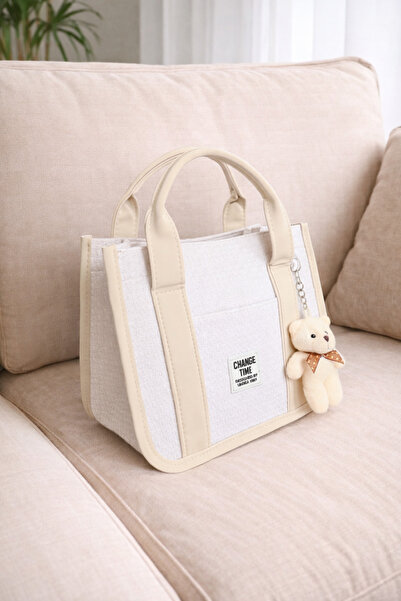MILANOFOX Women's Canvas Tote Bag with Teddy Bear Keychain and Adjustable Sho...