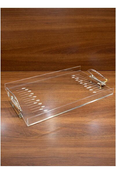 ALQANNAS Modern Rectangular Acrylic Serving Tray with Silver Stainless Steel ...