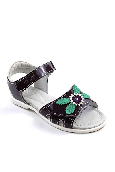 tino Sandale din piele naturala , lacuita , pentru fetite , decorate cu flori...