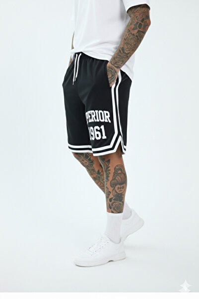 NİCE Superior 1961 Printed Men's Black Basketball Shorts - Retro Style Non-Gr...