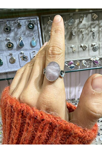 hayaltasari Doğal Pembe Kuvars Taşlı Gümüş Yüzük 925 Ayar