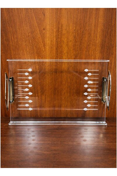 ALQANNAS Modern Rectangular Acrylic Serving Tray with Titanium Stainless Stee...