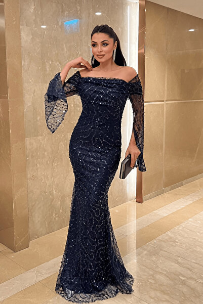 giyimmasalı Rochie de seară din țesătură cu mărgele, cu decolteu bărcuță - AL...