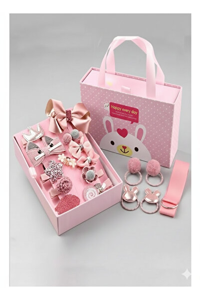 TeknoEser Lüks Kutulu 18 Parça Bebek ve Çocuk Toka Seti - Pembe Hediyelik Çoc...