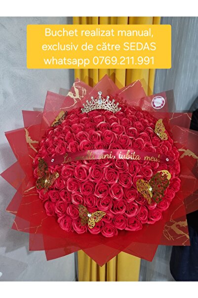 Store.sedas Buchet 151 trandafiri de sapun rosii cu sclipici La multi ani iub...