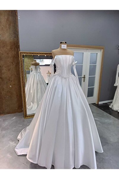 DOKKA WEDDİNG SOFT ZİBERLİN KUMAŞ İKİ PARÇA KORSE BAĞLAMALI BEDEN BÜZGÜLÜ KAB...