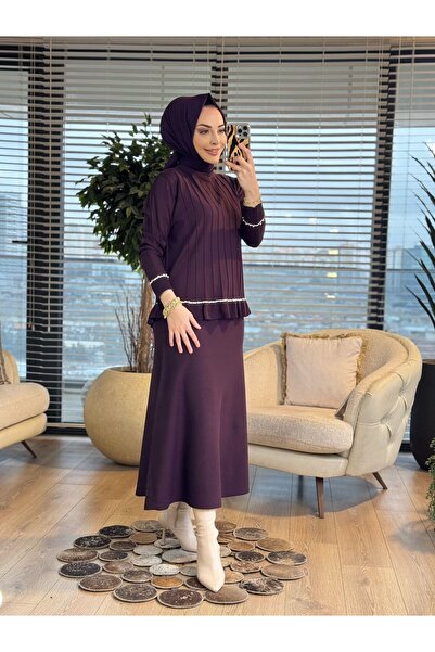 ALANURMODA 152 Stone Stripe Detailed Suit with Stone Stripes on Sleeves and S...