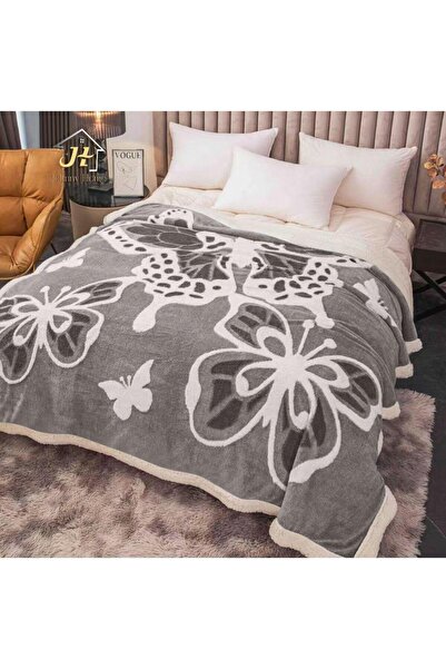 trendyhome Thick Sherpa Blanket 200x230 cm, Butterfly Pattern, Double Layer, ...