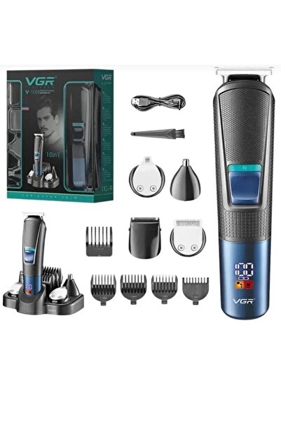 VGR V-108 10 in 1 Profesyonel Erkek Bakım Seti - Standlı, LED Ekranlı Saç Sak...