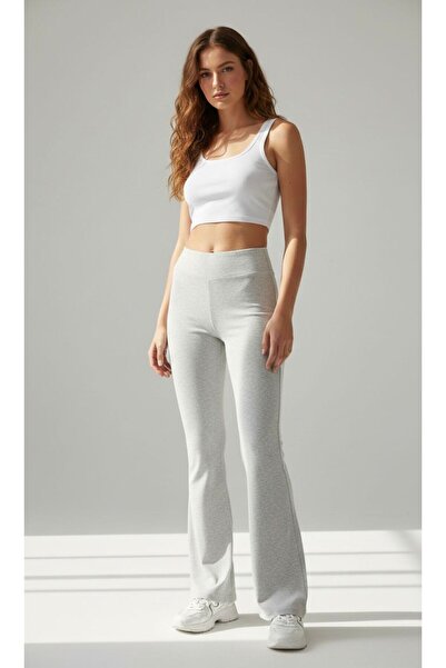 LOBOLIC Kadın Gri Yüksek Bel Esnek Spor & Günlük Tayt