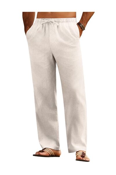 COOFANDY Men's Linen Pants, Comfortable, Drawstring Waist, Khaki, Size XXL