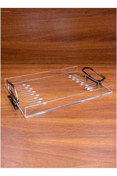 ALQANNAS Modern Rectangular Acrylic Serving Tray with Titanium Stainless Stee...