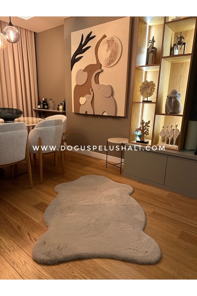 Doğuş Peluş Halı Ultra Soft Bej Yumuşak Dokulu Peluş Halı Tek Kafa Post