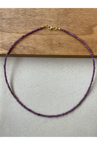 Rupen Kraft 925 Ayar Doğal Taşlı Gümüş Kolye Kristal Kesim Lepidolit Taşı Güm...