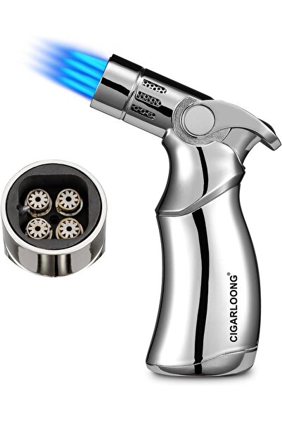 CIGARLOONG Cigar Lighter Windproof 4 Jet Butane Refillable Lighter with Gift ...