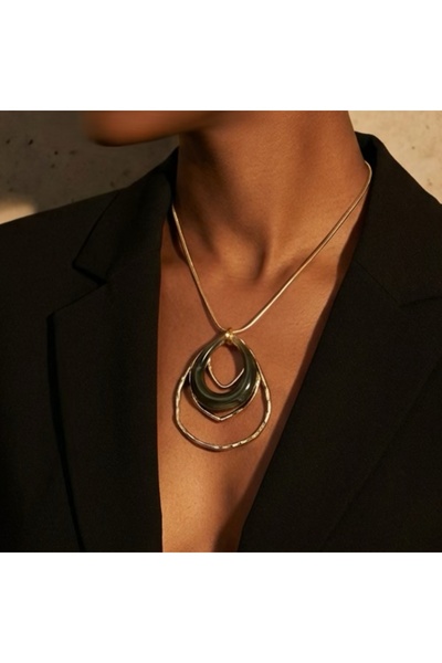 COCOSH TAKI Gold Renk Modern Tasarım Büyük Halka yeşil renk charmlı çoklu Kad...