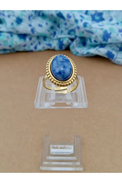 Orelia Takı Lacivert Jade Taşlı Ayarlanabilir Çelik Yüzük