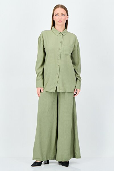 Anne Klein طقم نسائي من قطعتين: قميص بأكمام طويلة وياقة مدببة وبنطال بالازو، ...