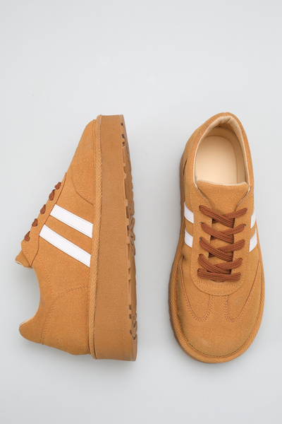 DELSOLERA Thick Sole Lace-Up Suede Striped Orthopedic Daily Unisex Comfortabl...