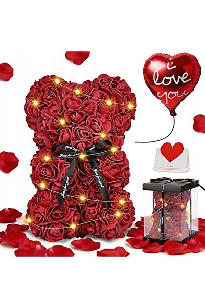 OEM Rose Bear - Floral Bear Red, 25cm, Handmade, Transparent Box