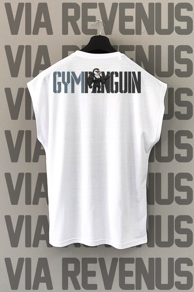 Vordevia Gym Penguin Back Printed Zero Sleeve 100% Cotton Sports Tshirt