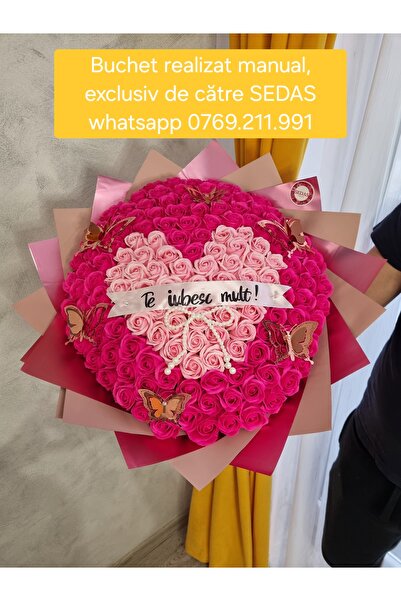Store.sedas Buchet 151 trandafiri de sapun roz cu inima Te iubesc mult, reali...