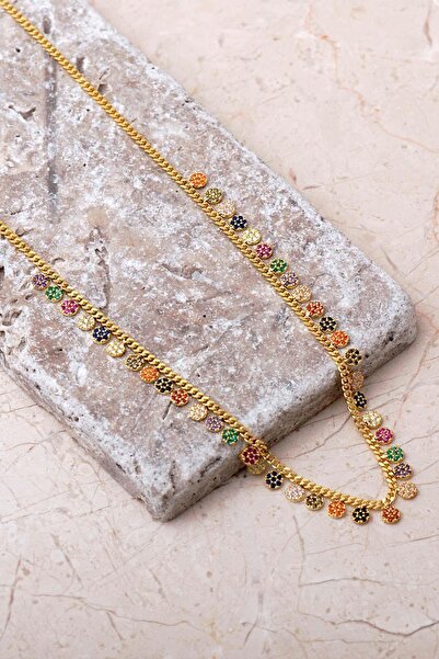 Sümer Telkari Gurmet Mix Taşlı Altın Kaplama 925 Ayar Gümüş Choker Kolye 8105