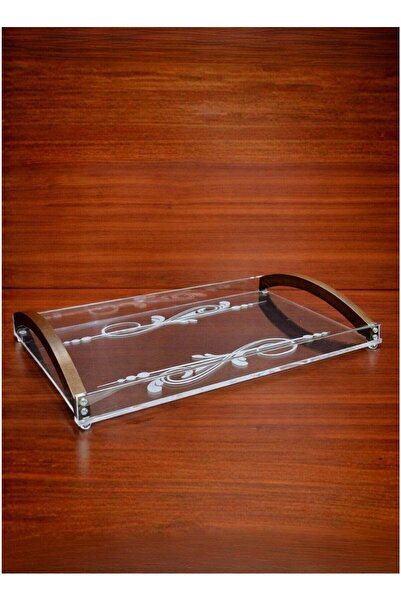 ALQANNAS Modern Rectangular Acrylic Serving Tray with Wooden Handles | Medium...