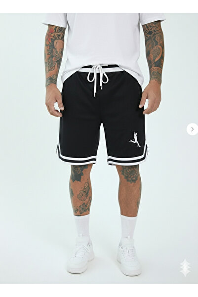 NİCE Printed Men's Black Basketball Shorts - Retro Style Mesh-Free Comfortabl...