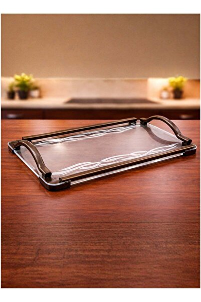 ALQANNAS Modern Rectangular Acrylic Serving Tray with Wooden Handles | Large ...