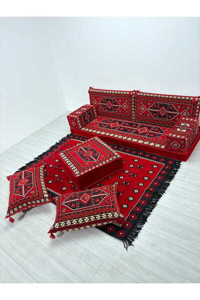 BAKIRÖZÜ HOME Sedir Deseni Şark Köşesi Takımı Yer Minderi Seti Sünger Dahil 9...