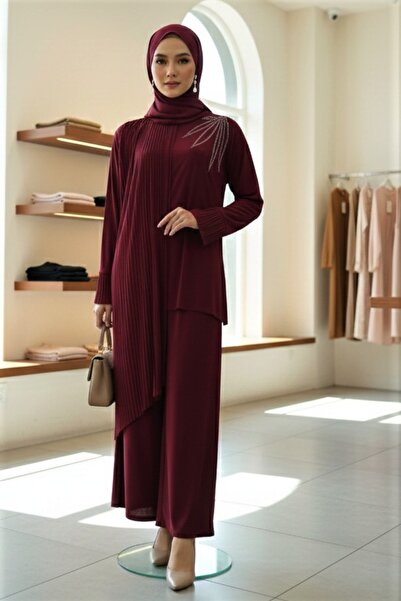 MR.MODAMİRA Kadın Sandy Bordo Taş ve Pilise Detaylı Özel Tasarım Davet Nişan ...