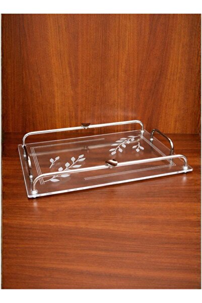 ALQANNAS Modern Rectangular Acrylic Serving Tray with Titanium Stainless Stee...