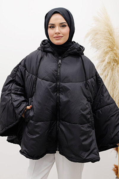 Tesettür Dünyası Надуваемо пончо с качулка TSD260126 Черно