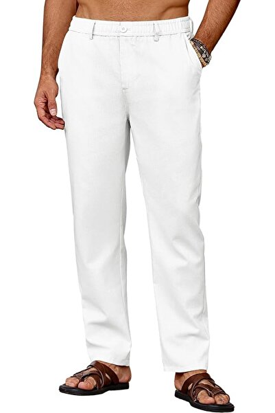 COOFANDY Men's Pants, COOFANDY, Blue Color, Elastic Waist, Light Linen Materi...