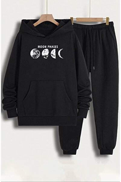 Elfa Tekstil Clock Textile Unisex Hooded Printed Oversize Tracksuit Set