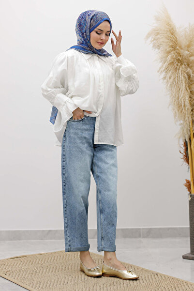 Tesettür Dünyası Pantaloni Mom Jean TSD260123 Albastru deschis