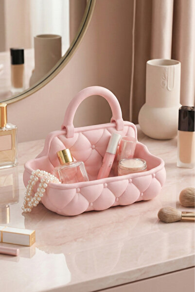 ENG.CO حقيبة مكياج مبطنة منقوشة باللون الوردي الباستيل - منظم مستحضرات التجمي...