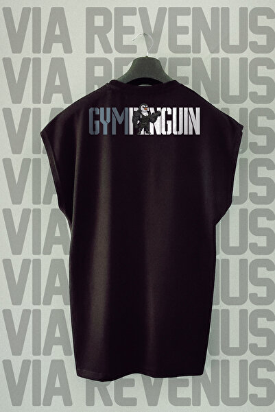 Vordevia Gym Penguin Back Printed Zero Sleeve 100% Cotton Sports Tshirt