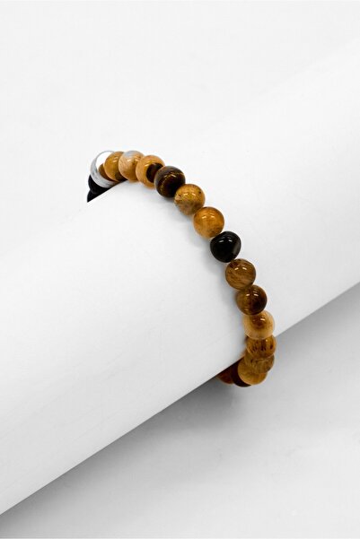 Steeltime Men Tiger Eye And Lava Beaded Stainless Steel Bracelet, Multicolor