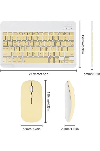 TUROTTO Tüm Cihazlara Uyumlu Şarj Edilebilir Kablosuz Bluetooth Klavye Mouse Set