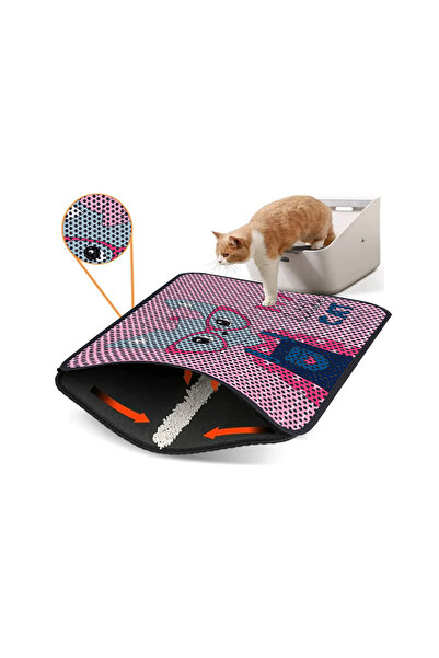 Leventextile Büyük Boy Renkli Desenli Elekli Kedi Tuvalet Önü Paspası 60 X 80 Cm