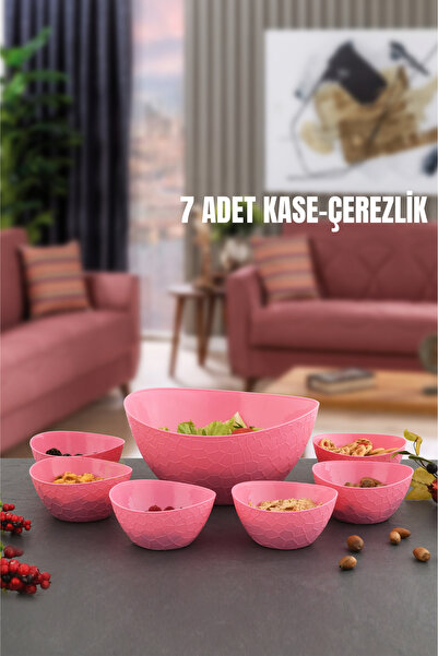 Leila 7'li Pembe Çerezlik Seti Atıştırmalık-Sosluk-Kahvaltılık-Kase