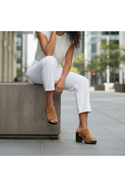 NE&VE SHOES Tan Suede Genuine Leather Light Sole Women's Clogs Slippers