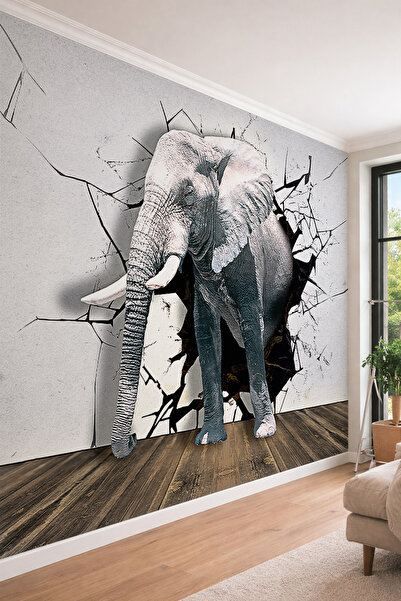 dreamwall 3D Duvardan Çıkan Fil Efektli - Modern ve Kreatif Tasarım Tek Parça...