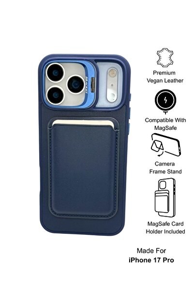 Paladyum Case حافظة جلدية فاخرة باللون الأزرق الداكن متوافقة مع iPhone 17 Pro...