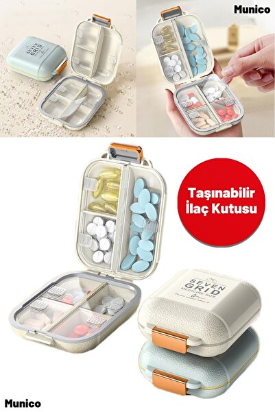 Munico 2 Adet Çok Izgaralı İlaç Kutusu 9x7x3,5 cm Şeffaf Kapaklı Kompakt Hap ...
