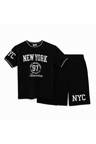Mamboo Boy's set with t-shirt and shorts, black - 6/7 years
