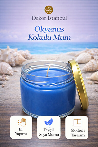 Dekor İstanbul Okyanus Kokulu Kavanoz Mum | El Yapımı Doğal Soya Mumu | Dekor...